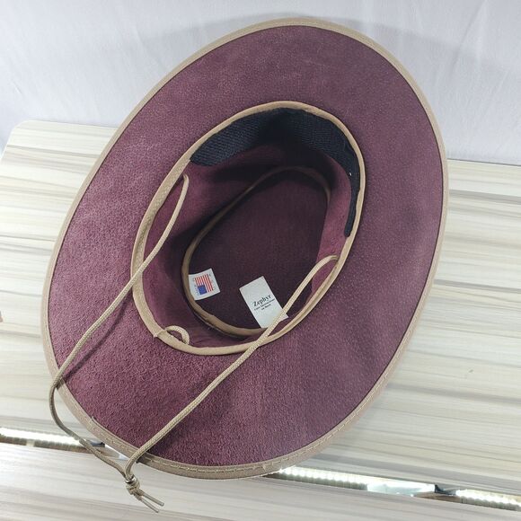 6 7/8 S Zephyr 21.5" Rancher Hat Outback Crusher Suede Aussie Brown Wine Small - Picture 5 of 11